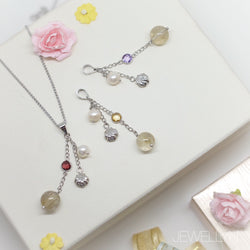 AS17003 - Golden Rutilated Quartz Pendant with Pearl and Semi-Precious Stones